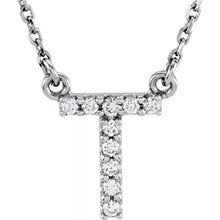 Load image into Gallery viewer, 14k Yellow White or Rose Gold Diamond Initial Letter T Pendant Necklace 18&quot;
