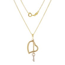 Load image into Gallery viewer, 14k Yellow &amp; White Gold Heart &amp; Key Charm Rolo Necklace 18&quot; 2.2 grams
