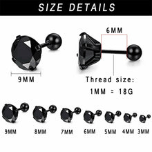 Load image into Gallery viewer, Black Stud Earrings with Roundback 7 Pair Stainless Steel Round Cubic Zirconia for Men Women Children and Babies - Jewelry Store by Erik Rayo
