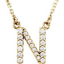 Load image into Gallery viewer, 14k Yellow White or Rose Gold Diamond Initial Letter N Pendant Necklace 18&quot;
