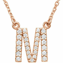 Load image into Gallery viewer, 14k Yellow White or Rose Gold Diamond Initial Letter M Pendant Necklace 18&quot;
