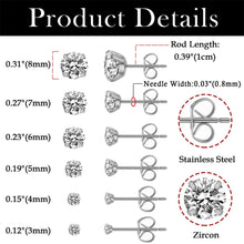 Load image into Gallery viewer, Silver Stud Earrings 6 Pair Stainless Steel Round Cubic Zirconia for Men Women - Jewelry Store by Erik Rayo
