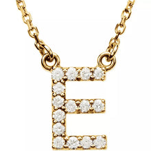 Load image into Gallery viewer, 14k Yellow White or Rose Gold Diamond Initial Letter E Pendant Necklace 18&quot;
