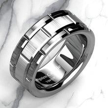 Load image into Gallery viewer, Wedding Band Rings Tungsten Carbide for Men Silver Brushed Brick Pattern - Jewelry Store by Erik Rayo
