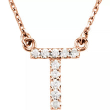 Load image into Gallery viewer, 14k Yellow White or Rose Gold Diamond Initial Letter T Pendant Necklace 18&quot;
