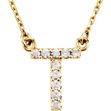 Load image into Gallery viewer, 14k Yellow White or Rose Gold Diamond Initial Letter T Pendant Necklace 18&quot;
