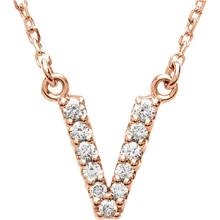 Load image into Gallery viewer, 14k Yellow White or Rose Gold Diamond Initial Letter V Pendant Necklace 18&quot;
