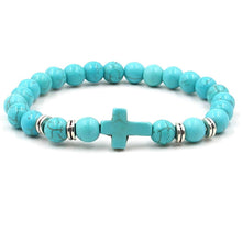 Load image into Gallery viewer, Turquoise Beaded Bracelet Jesus Cross Christian
