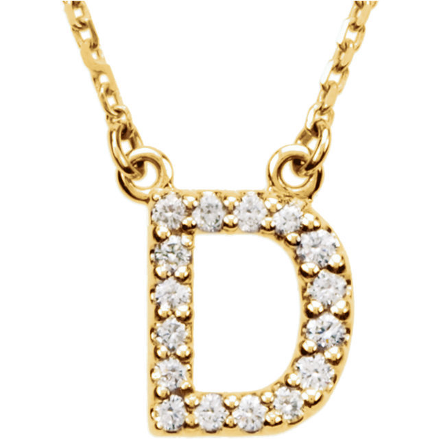 14k Yellow White or Rose Gold Diamond Initial Letter D Pendant Necklace 18