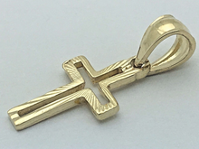 Load image into Gallery viewer, 14k Yellow Gold Small Christian Open Cross Religious Charm Pendant 0.8gram
