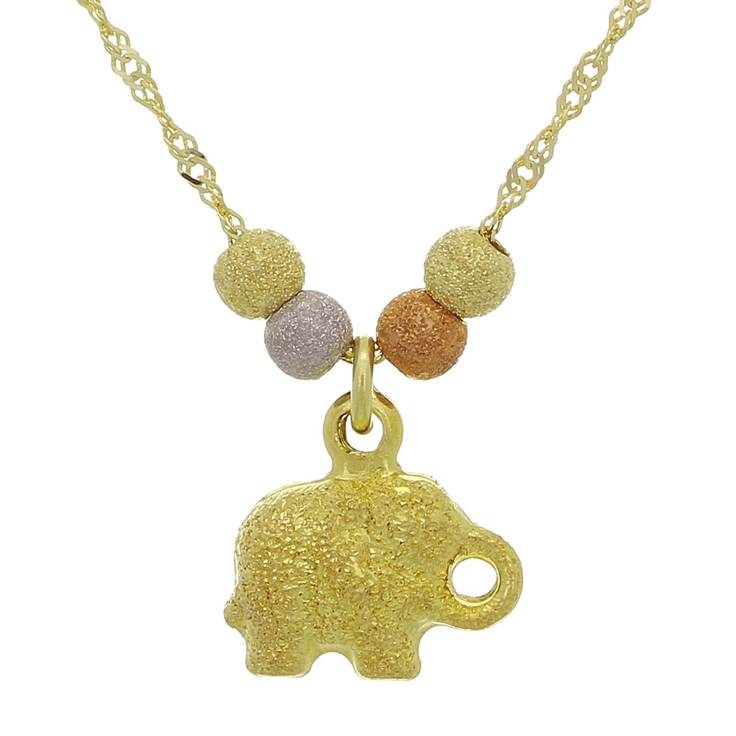 14k Tri Color Gold Ball Bead Elephant Charm Bracelet Anklet 9.5