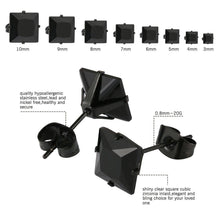 Load image into Gallery viewer, Black Stud Earrings 8 Pair Stainless Steel Square Princess Cut Cubic Zirconia for Men Women - Jewelry Store by Erik Rayo
