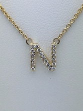 Load image into Gallery viewer, 14k Yellow White or Rose Gold Diamond Initial Letter N Pendant Necklace 18&quot;
