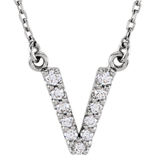 Load image into Gallery viewer, 14k Yellow White or Rose Gold Diamond Initial Letter V Pendant Necklace 18&quot;
