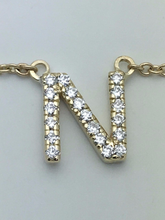 Load image into Gallery viewer, 14k Yellow White or Rose Gold Diamond Initial Letter N Pendant Necklace 18&quot;
