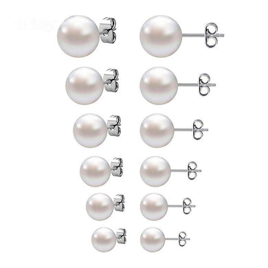 Pearl Earrings 6 Pair Stainless Steel Round for Men Women and Children - Jewelry Store by Erik Rayo