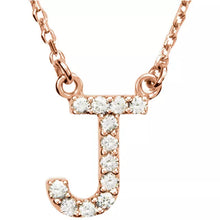 Load image into Gallery viewer, 14k Yellow White or Rose Gold Diamond Initial Letter J Pendant Necklace 18&quot;
