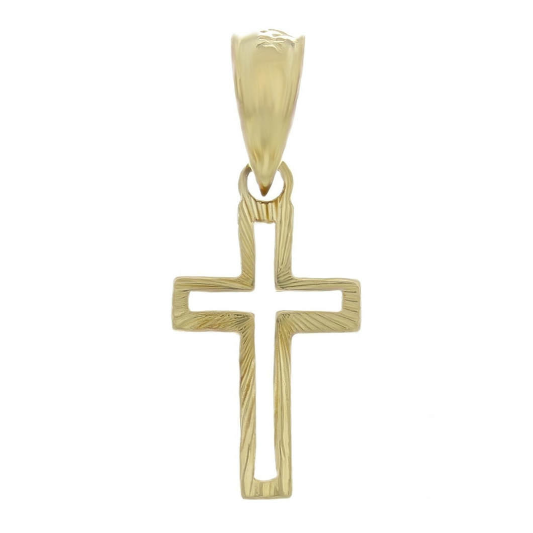 14k Yellow Gold Small Christian Open Cross Religious Charm Pendant 0.8gram