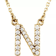 Load image into Gallery viewer, 14k Yellow White or Rose Gold Diamond Initial Letter N Pendant Necklace 18&quot;
