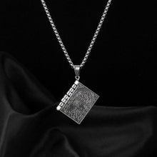 Load image into Gallery viewer, Silver Holy Bible Necklace Lords Prayer Four Openable Pages - Jewelry Store by Erik Rayo
