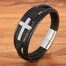 Load image into Gallery viewer, Leather Cross Bracelet Jesus Christian Symbol - Jewelry Store by Erik Rayo
