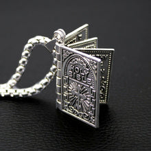 Load image into Gallery viewer, Silver Holy Bible Necklace Lords Prayer Four Openable Pages - Jewelry Store by Erik Rayo
