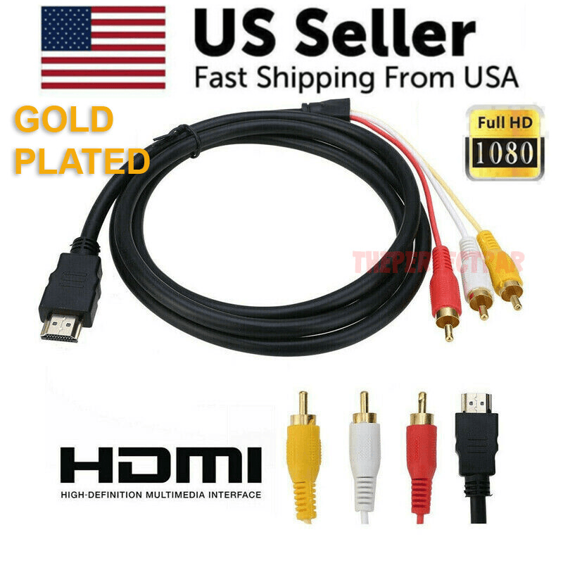 5FT NEW HDMI Male To 3 RCA Video Audio AV Transmitter Adapter Cable HDTV 1080