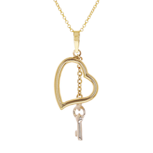 Load image into Gallery viewer, 14k Yellow &amp; White Gold Heart &amp; Key Charm Rolo Necklace 18&quot; 2.2 grams
