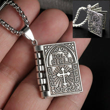 Load image into Gallery viewer, Silver Holy Bible Necklace Lords Prayer Four Openable Pages - Jewelry Store by Erik Rayo

