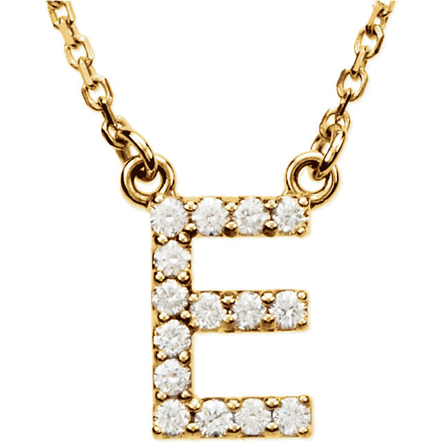 14k Yellow White or Rose Gold Diamond Initial Letter E Pendant Necklace 18