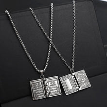 Load image into Gallery viewer, Silver Holy Bible Necklace Lords Prayer Four Openable Pages - Jewelry Store by Erik Rayo
