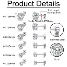 Load image into Gallery viewer, Stud Earrings with Flatback 6 Pair Stainless Steel Round Cubic Zirconia for Men Women Children and Babies - Jewelry Store by Erik Rayo
