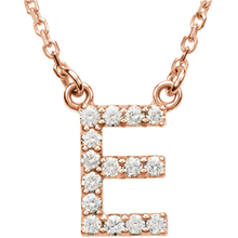 Load image into Gallery viewer, 14k Yellow White or Rose Gold Diamond Initial Letter E Pendant Necklace 18&quot;
