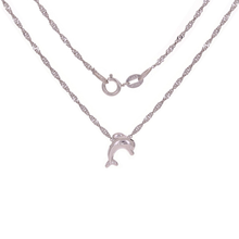 Load image into Gallery viewer, Italian 14k White Gold Dolphin Charm Singapore Chain Necklace 16&quot; 1.4 grams
