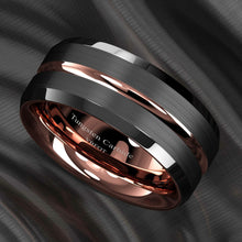 Load image into Gallery viewer, Engagement Rings for Women Mens Wedding Bands for Him and Her Promise / Bridal Mens Womens Rings Black Brushed Rose Gold
