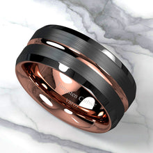 Load image into Gallery viewer, Mens Wedding Band Rings for Men Wedding Rings for Womens / Mens Rings Black Brushed Rose Gold
