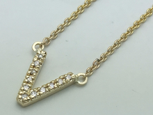 Load image into Gallery viewer, 14k Yellow White or Rose Gold Diamond Initial Letter V Pendant Necklace 18&quot;
