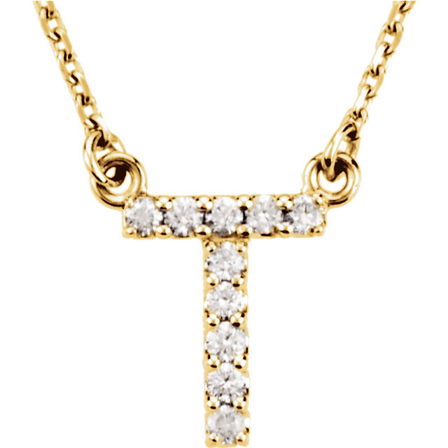 14k Yellow White or Rose Gold Diamond Initial Letter T Pendant Necklace 18