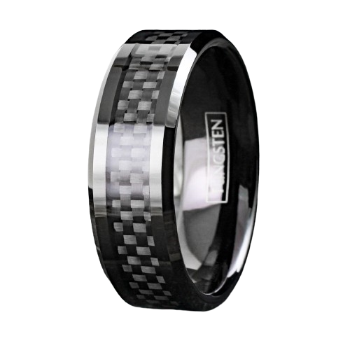 Mens Wedding Band Rings for Men Wedding Rings for Womens / Mens Rings Black Carbon Fiber Inlay