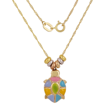 Load image into Gallery viewer, 14k Tri Color Gold Enamel Turtle Charm Pendant with 16&quot; Singapore Necklace
