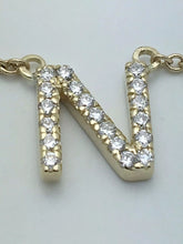 Load image into Gallery viewer, 14k Yellow White or Rose Gold Diamond Initial Letter N Pendant Necklace 18&quot;
