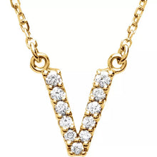 Load image into Gallery viewer, 14k Yellow White or Rose Gold Diamond Initial Letter V Pendant Necklace 18&quot;
