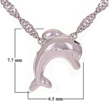 Load image into Gallery viewer, Italian 14k White Gold Dolphin Charm Singapore Chain Necklace 16&quot; 1.4 grams
