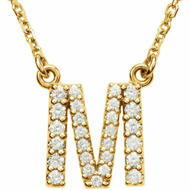 14k Yellow White or Rose Gold Diamond Initial Letter M Pendant Necklace 18