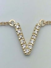 Load image into Gallery viewer, 14k Yellow White or Rose Gold Diamond Initial Letter V Pendant Necklace 18&quot;
