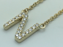 Load image into Gallery viewer, 14k Yellow White or Rose Gold Diamond Initial Letter N Pendant Necklace 18&quot;
