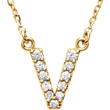 Load image into Gallery viewer, 14k Yellow White or Rose Gold Diamond Initial Letter V Pendant Necklace 18&quot;
