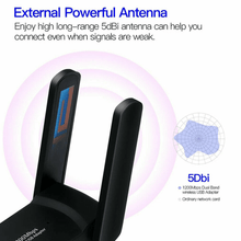 Load image into Gallery viewer, 1200Mbps Long Range AC1200 Dual Band 5GHz Wireless USB 3.0 WiFi Adapter Antennas
