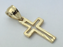 Load image into Gallery viewer, 14k Yellow Gold Small Christian Open Cross Religious Charm Pendant 0.8gram
