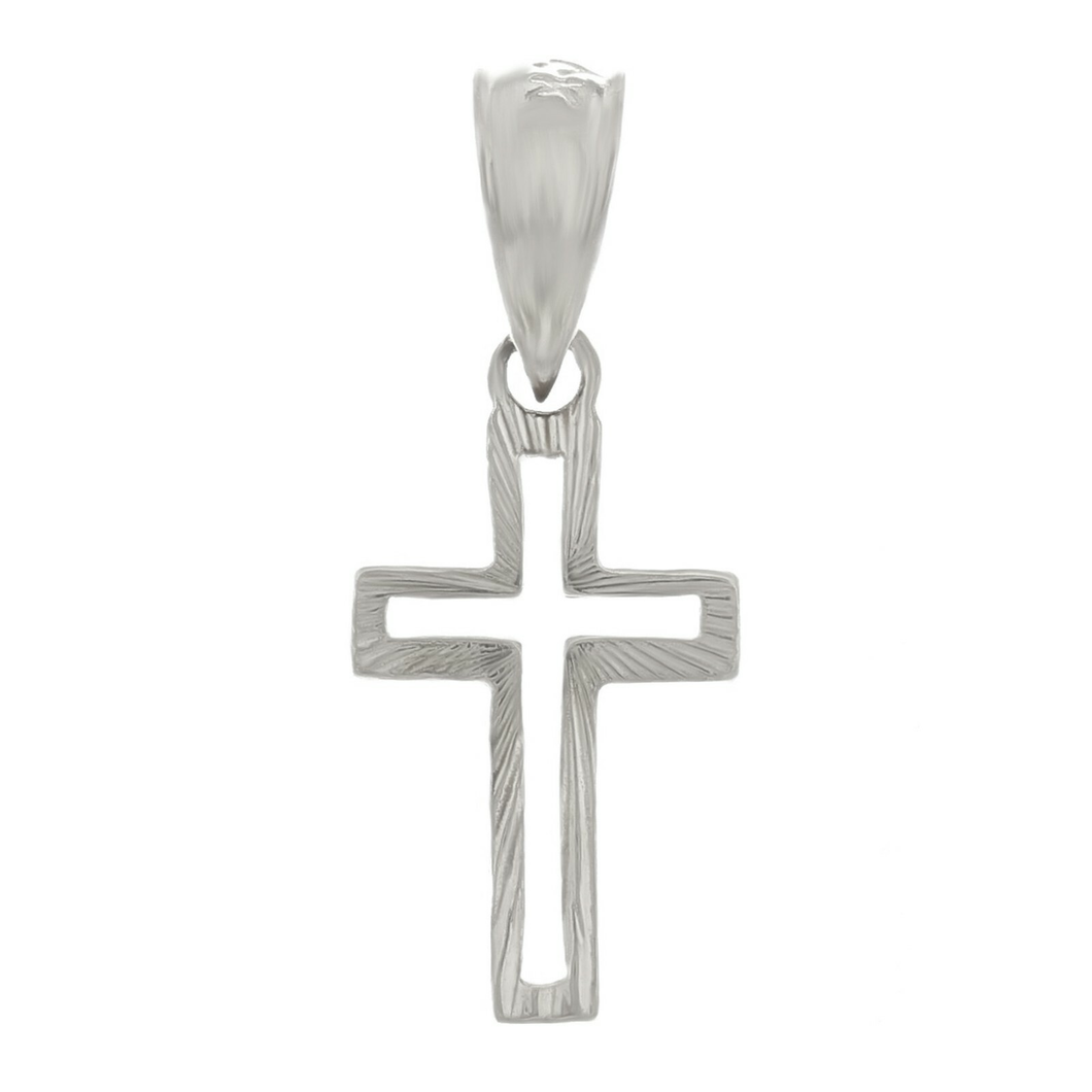 14k White Gold Small Open Cross Christian Religious Charm Pendant 0.8 gram